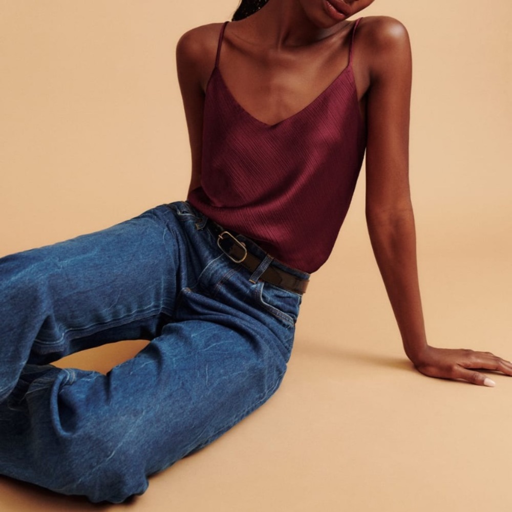 Reformation Teddy Satin Top, Size M, Chianti Crinkle. New with tags - never worn